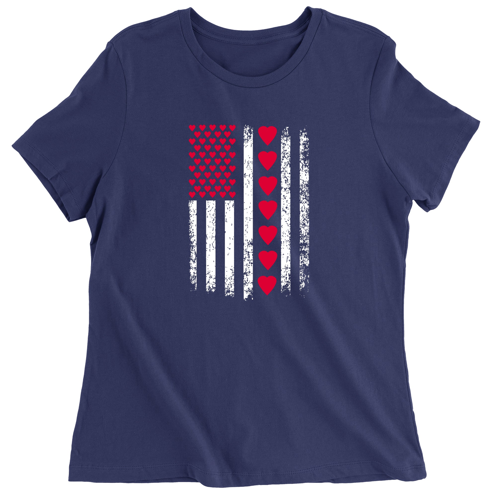 Women's Valentines Day American Flag Patriotic Hearts T-Shirt