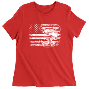 Women's Patriotic Bass Fishing American Flag Fisherman T-Shirt