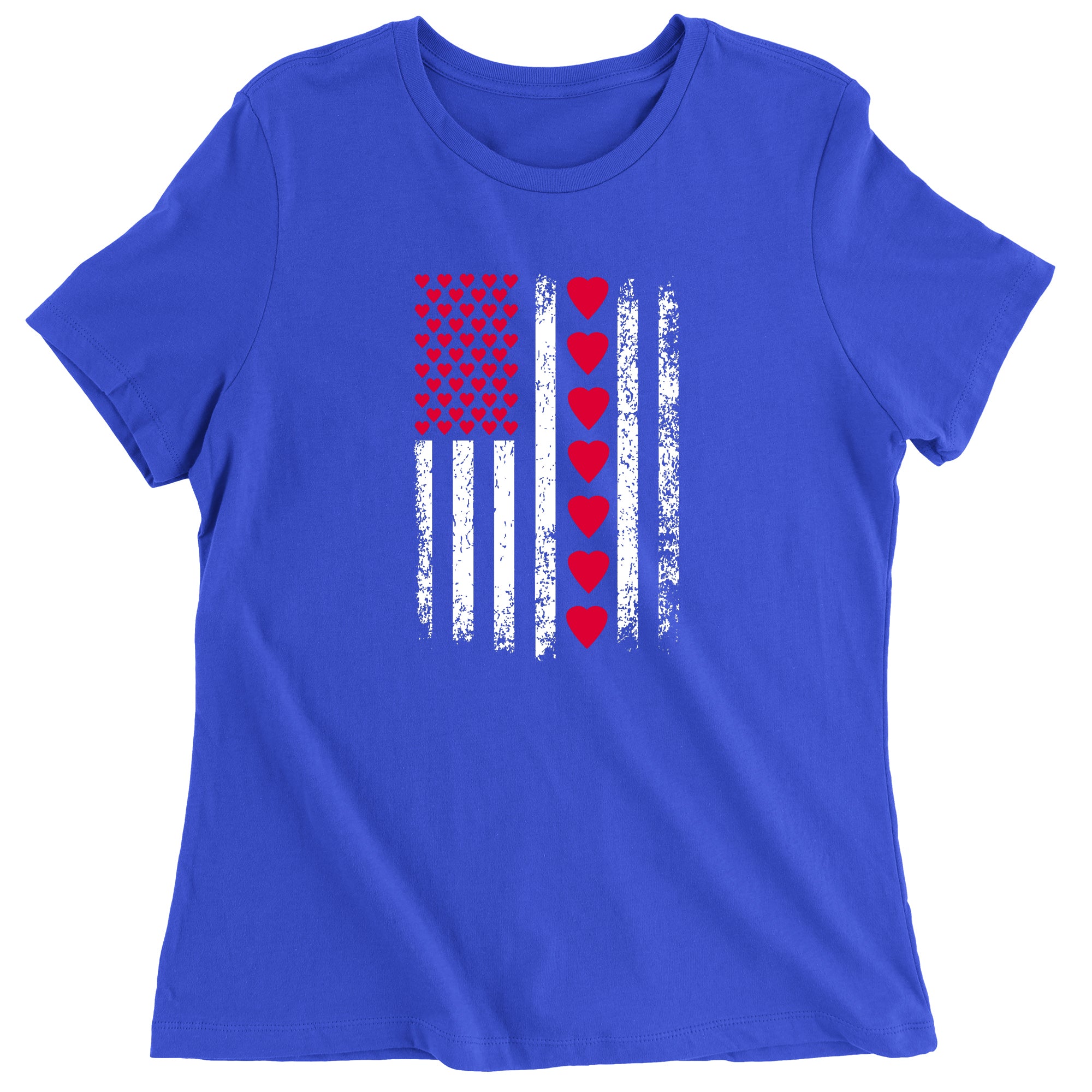 Women's Valentines Day American Flag Patriotic Hearts T-Shirt