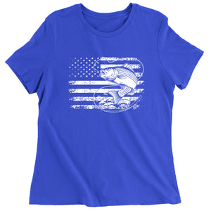 Women's Patriotic Bass Fishing American Flag Fisherman T-Shirt