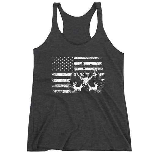 Racerback Patriotic Deer Hunting American Flag Fisherman Ladies Tank Top