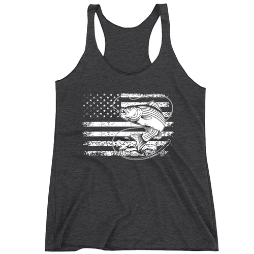 Racerback Patriotic Bass Fishing American Flag Fisherman Ladies Tank Top