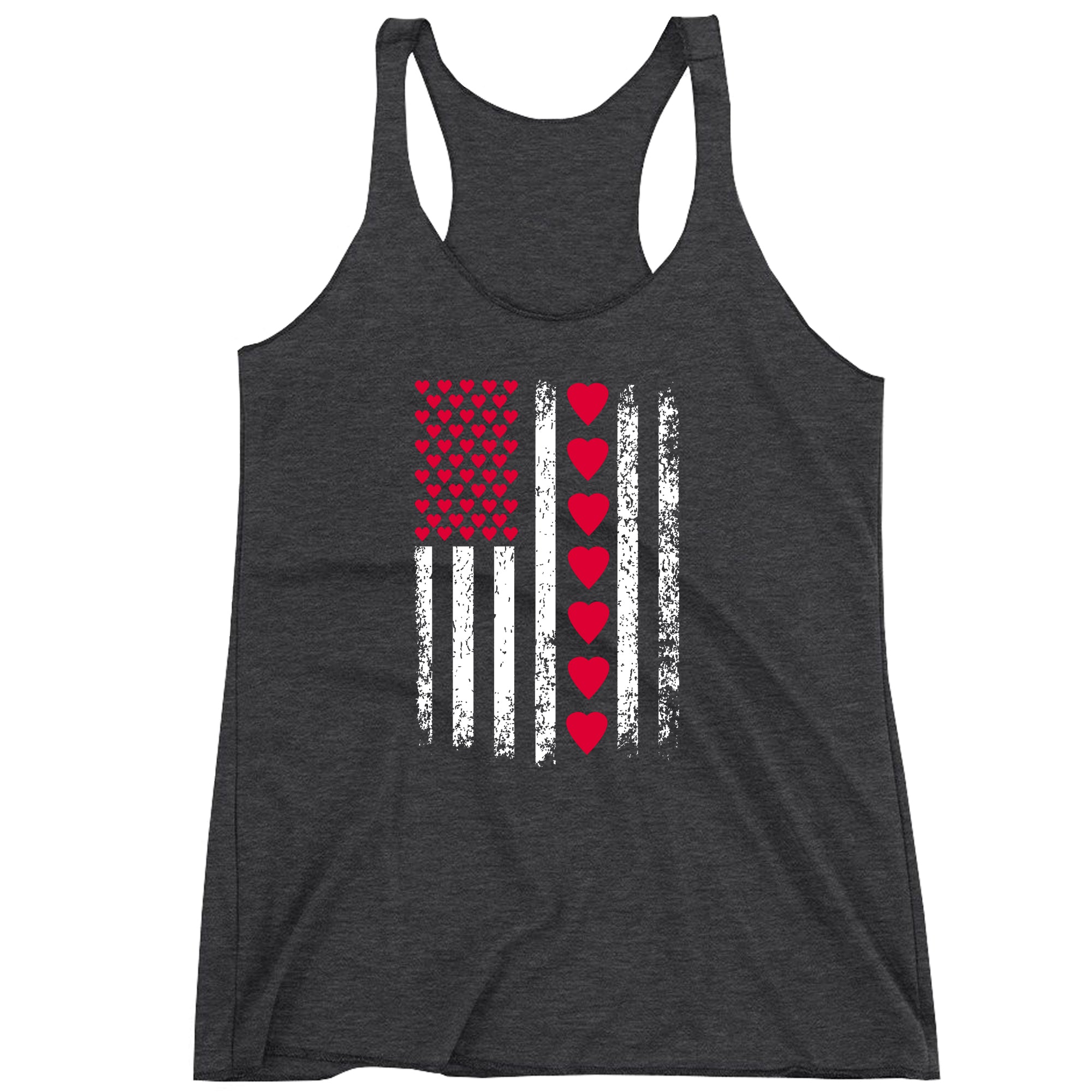 Racerback Valentines Day American Flag Patriotic Hearts Ladies Tank Top