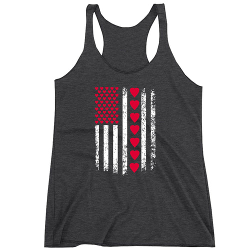 Racerback Valentines Day American Flag Patriotic Hearts Ladies Tank Top