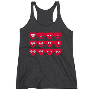 Racerback Valentines Day Heart Faces Ladies Tank Top