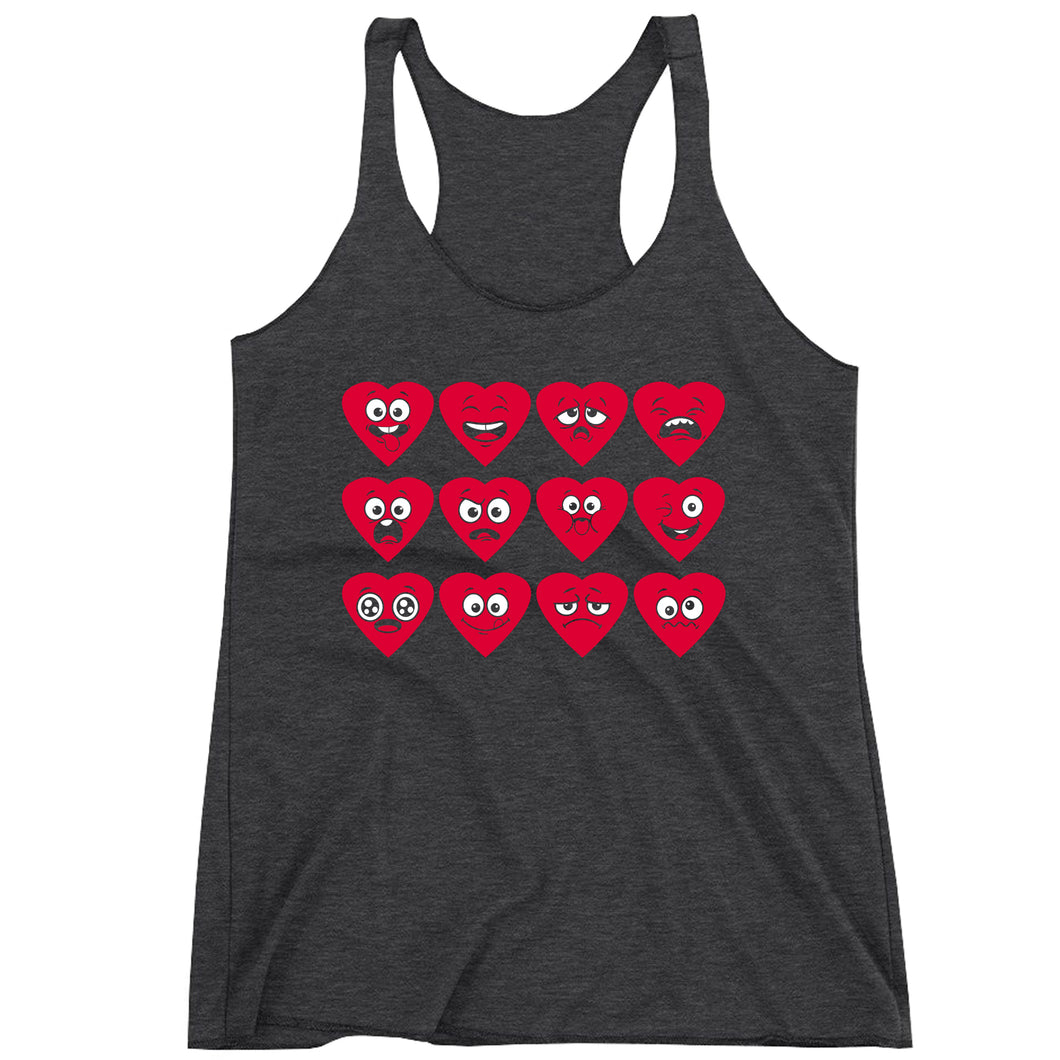 Racerback Valentines Day Heart Faces Ladies Tank Top