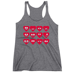Racerback Valentines Day Heart Faces Ladies Tank Top