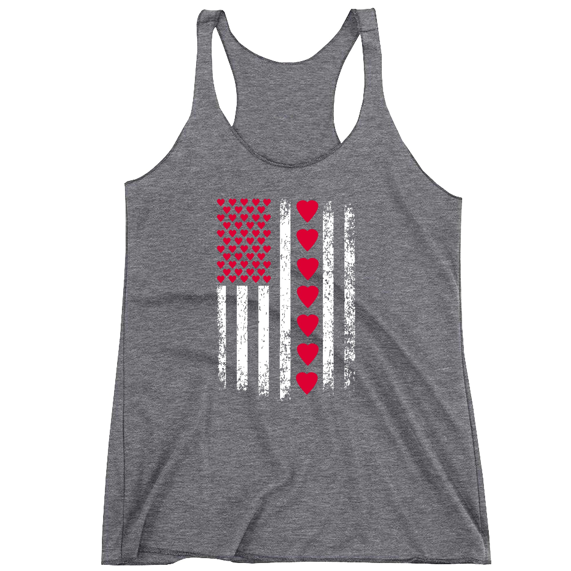 Racerback Valentines Day American Flag Patriotic Hearts Ladies Tank Top