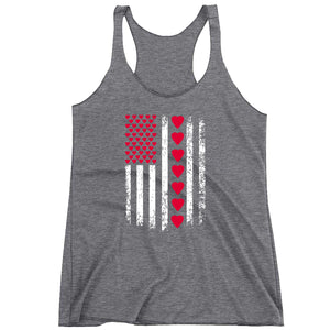 Racerback Valentines Day American Flag Patriotic Hearts Ladies Tank Top