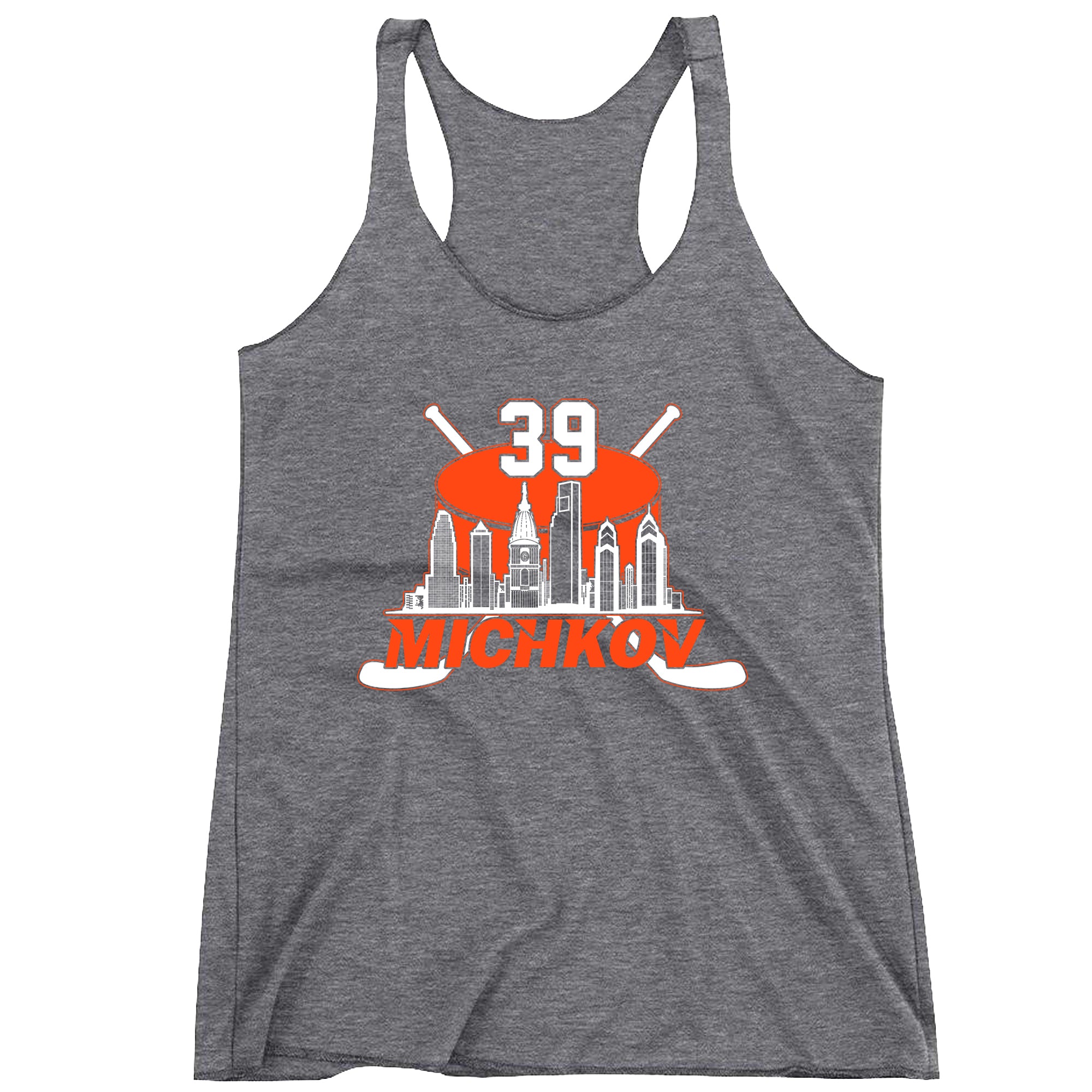 Racerback Michkov 39 Philadelphia Hockey Skyline Ladies Tank Top