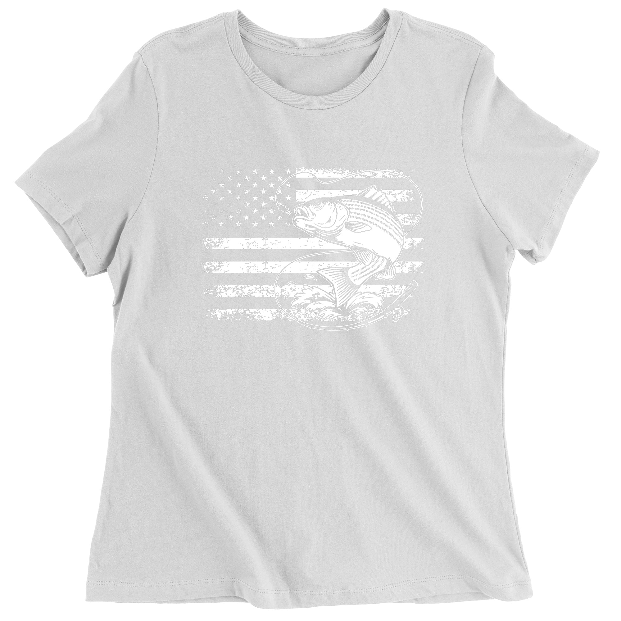 Women's Patriotic Bass Fishing American Flag Fisherman T-Shirt