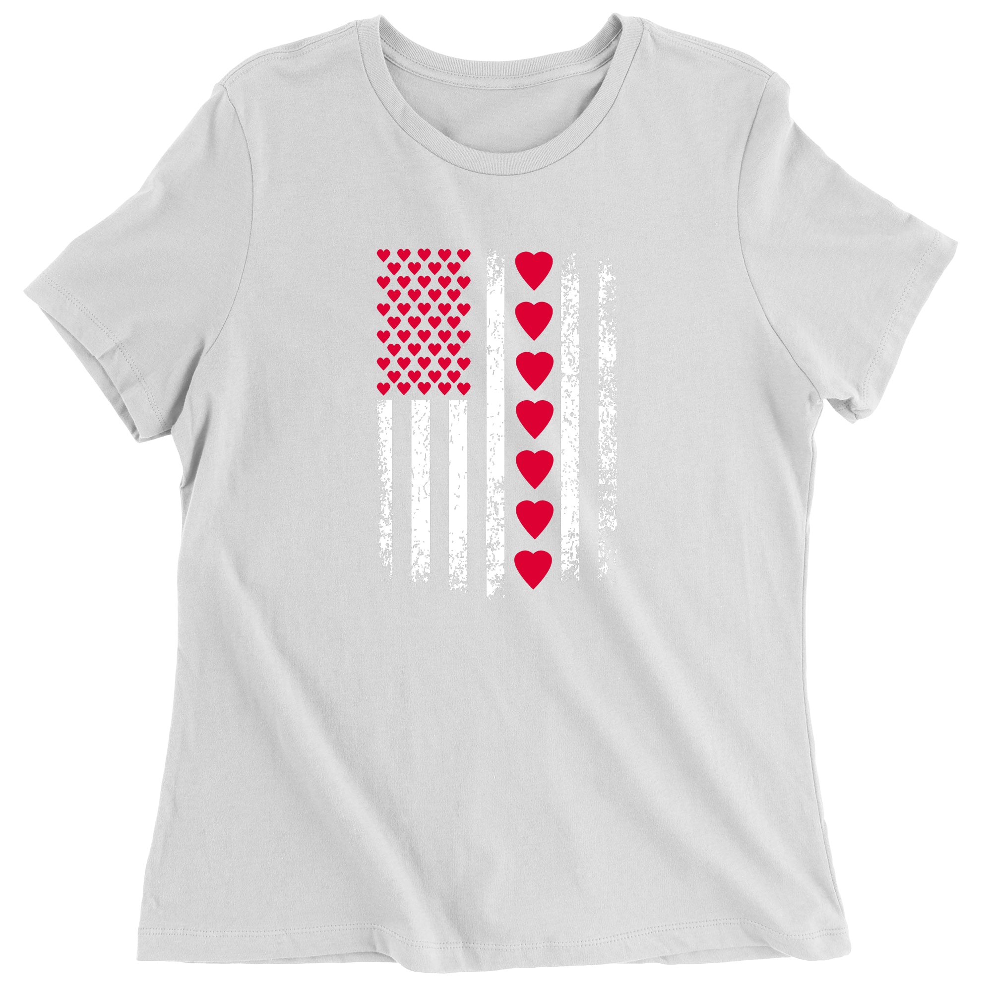 Women's Valentines Day American Flag Patriotic Hearts T-Shirt
