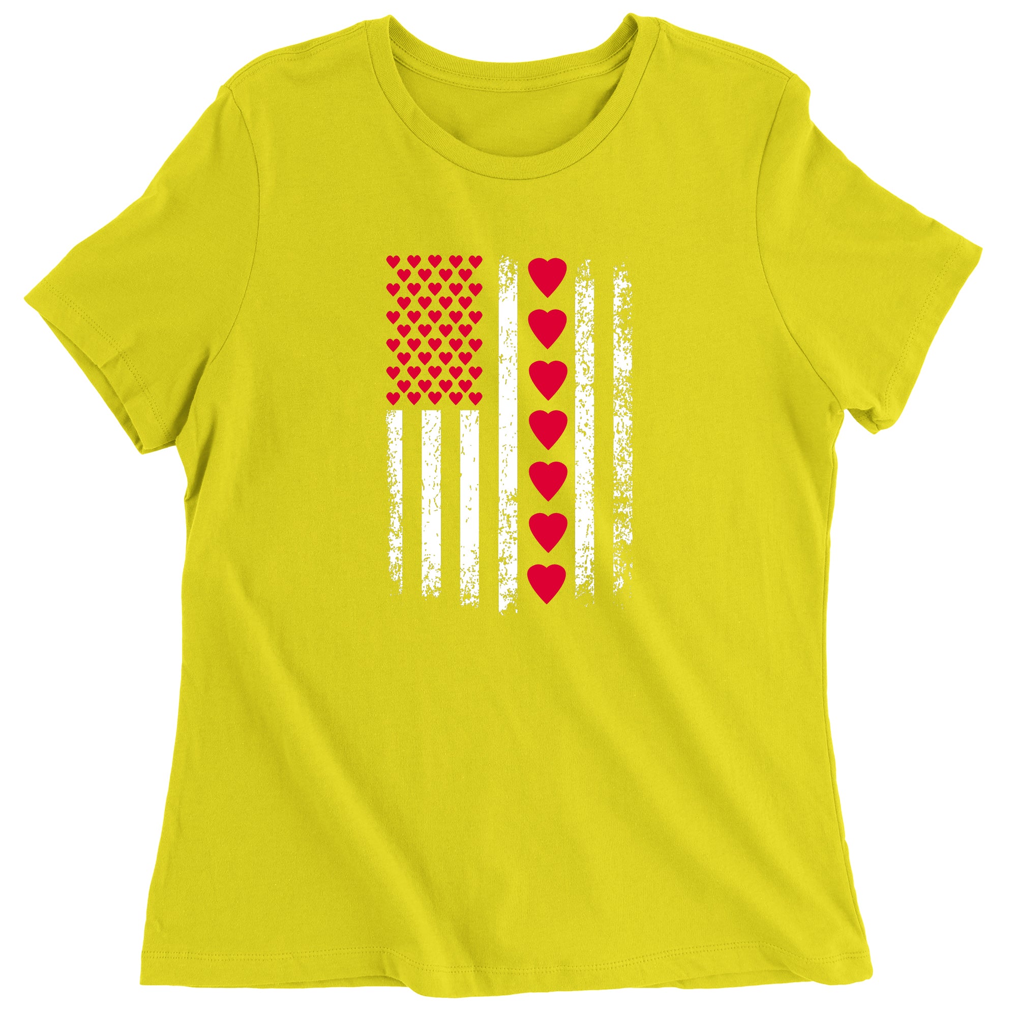 Women's Valentines Day American Flag Patriotic Hearts T-Shirt