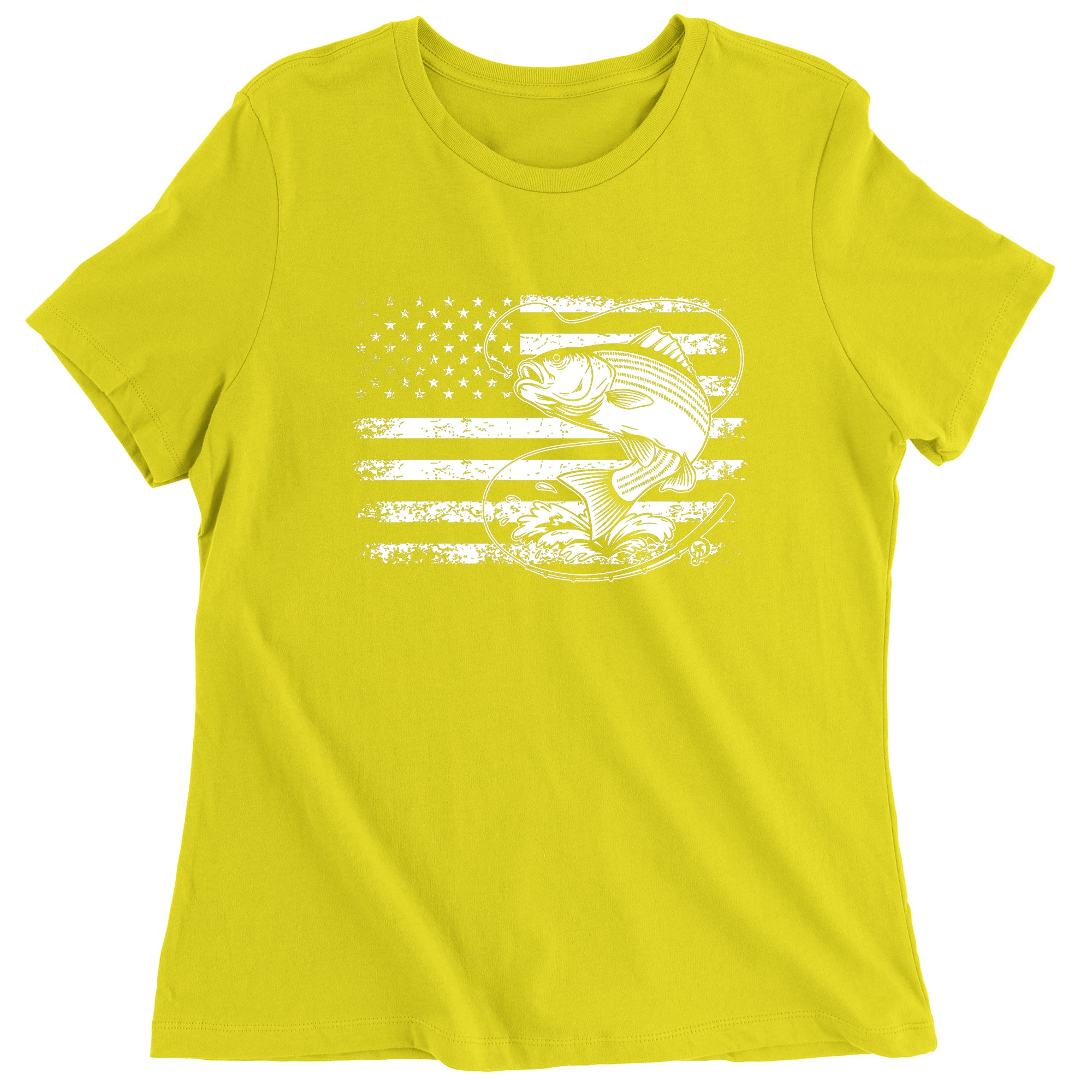 Women's Patriotic Bass Fishing American Flag Fisherman T-Shirt