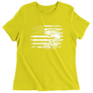 Women's Patriotic Bass Fishing American Flag Fisherman T-Shirt