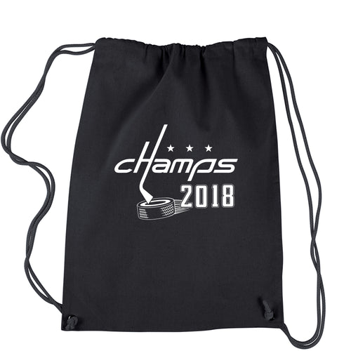 Allcaps Hockey 2018 Champs All Caps #Allcaps Cup Drawstring Backpack