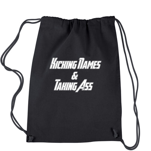 Kicking Names and Taking Ass  Drawstring Backpack